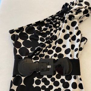 Black & White Polka Dot One Shoulder Dress